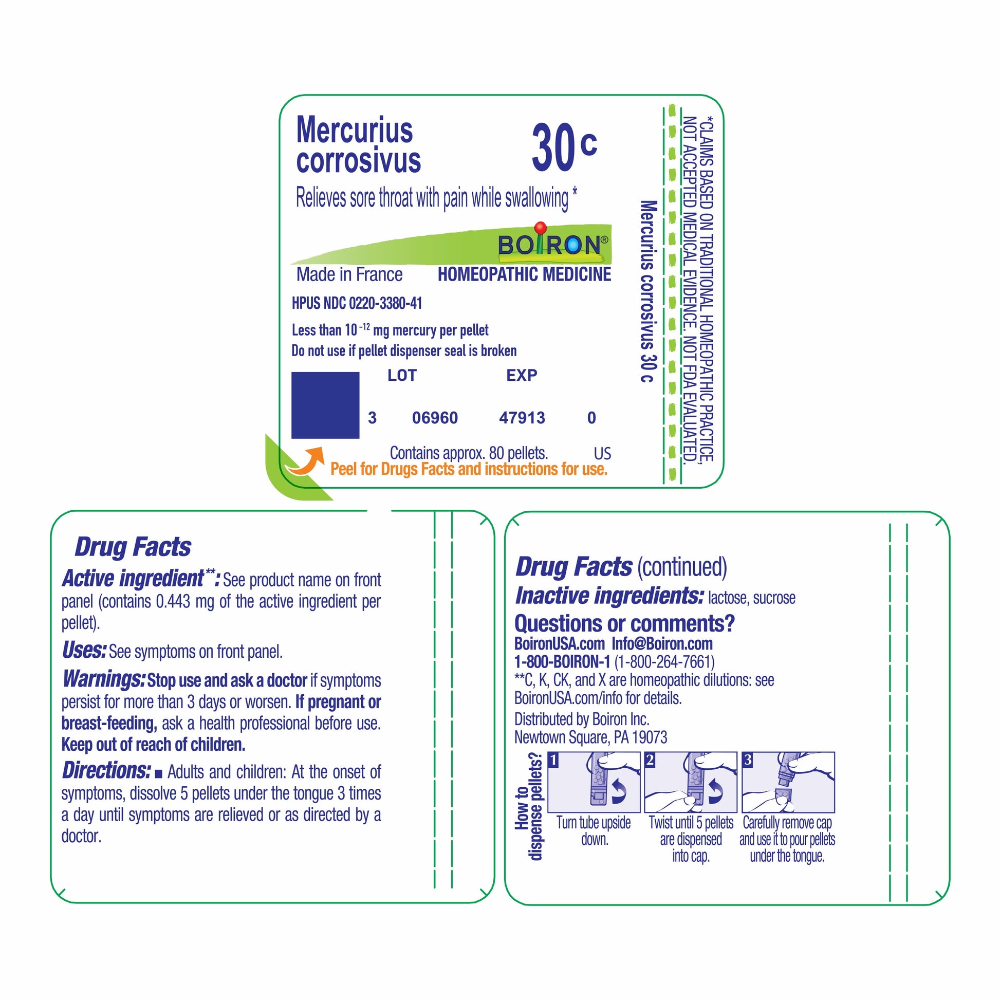 Mercurius Corrosivus 30C, Homeopathic Medicine for Sore Throat with Pain While Swallowing, 80 Pellets