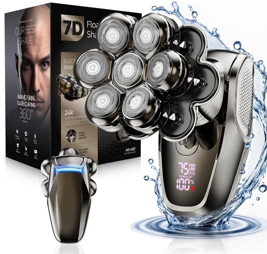 Head Shavers for Bald Men, Magnetic Electric Razor, 7D Rotary Shaver, IPX7 Waterproof, Wet/Dry, LED Display, Cordless, Type-C Charge
